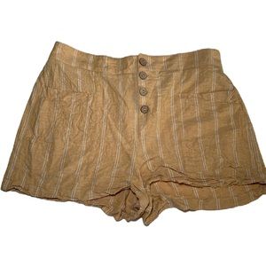 Lauren Conrad Linen Blend Mustard Yellow Pin Stripe Shorts Size Large Buttons
